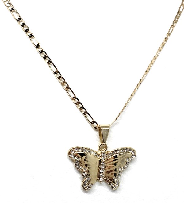 Gold Plated Butterfly CZ Pendant Necklace Chain 24” Fashion