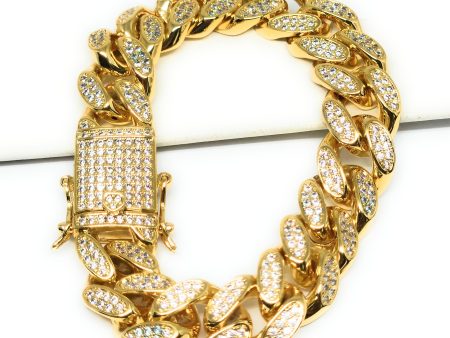 Gold Plated MIAMI CUBAN LINK ICED OUT CZ Bracelet 8-8.5  15MM Width on Sale