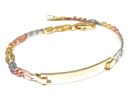 Women’s Gold Plated Tri-Color ID Bracelet 7.5” 5.5mm Width Esclava Cheap