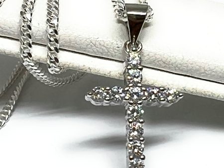 .925 Silver DAINTY Cross Full CZ Pendant Necklace with Chain Online Sale