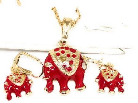 Gold Plated RED Elephant SET (NECKLACE, EARRINGS) Online