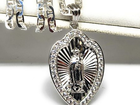 .925 Silver Virrgin Marry CZ Pendant Necklace with Chain Options Online now