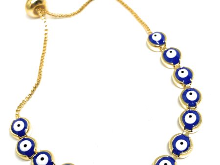 Gold Plated Evil Eye BLUE Bracelet 8-10 inch Online now