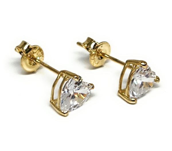 10k Solid Gold Cubic Zirconia Heart Stud Earrings (FCE 16) Cheap