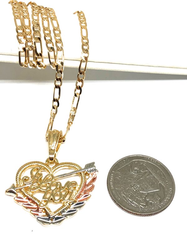 Gold Plated Tri-Color Heart  I Love you  Pendant Necklace Chain 24” Corazón Medalla Online Hot Sale