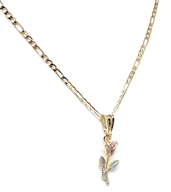 Gold Plated Rose Pendant Necklace Chain 24” Flor Pendant Supply