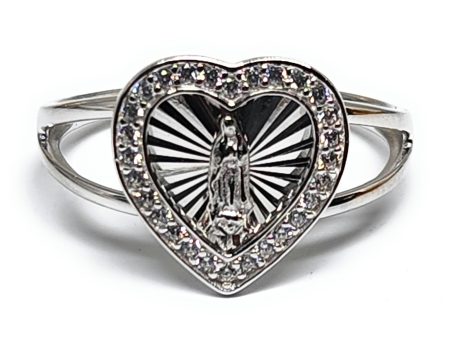 .925 Silver Viirgin Mary Virrgen Guadalupe HEART CZ Ring Discount