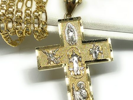 10k Solid Gold 2-Tone 5 Way Pendant Necklace Virrgin Mary, Sann Bennito, St. Michael, Saan Judas, Nino Dios Online now