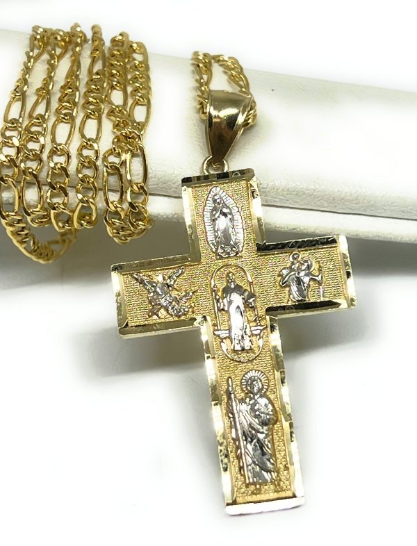 10k Solid Gold 2-Tone 5 Way Pendant Necklace Virrgin Mary, Sann Bennito, St. Michael, Saan Judas, Nino Dios Online now