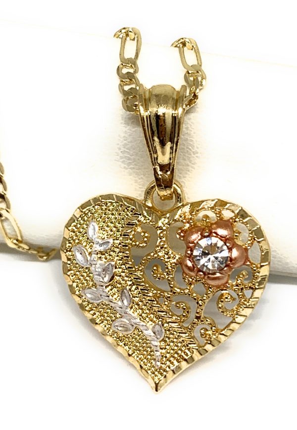 Gold Plated Rose Heart CZ Pendant Necklace Chain 24” Pendant Sale