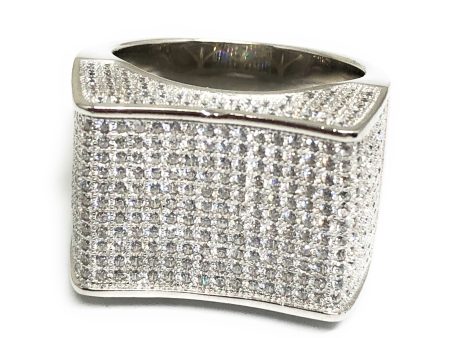 .925 Silver Big Square Icced Out CZ Ring Discount