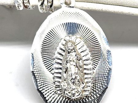 .925 Silver Virrgin Marry Laser Cut OVAL Pendant Necklace (MED,LG) (MADE IN MX) Supply