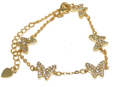 Gold Plated Butterfly Charm CZ Adjustable 8 inch Bracelet Cheap