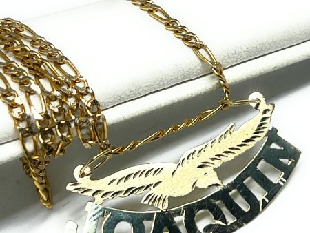 10k Solid Gold Custom BLOCK STYLE EAGLE Nameplate Pendant Necklace with Chain Options For Sale