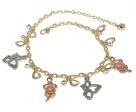 Gold Plated Butterfly & Flower CZ Ankle Bracelet 8-11” Sale