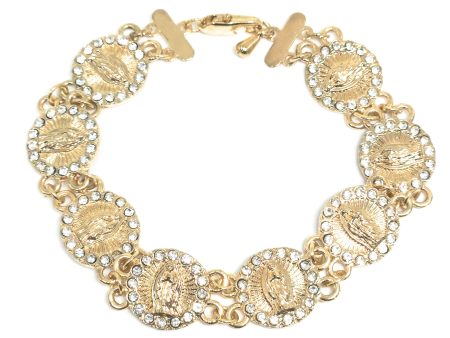 Gold Plated Virgin Mary CZ Bracelet Virgen Guadalupe Pulsera 8” Supply