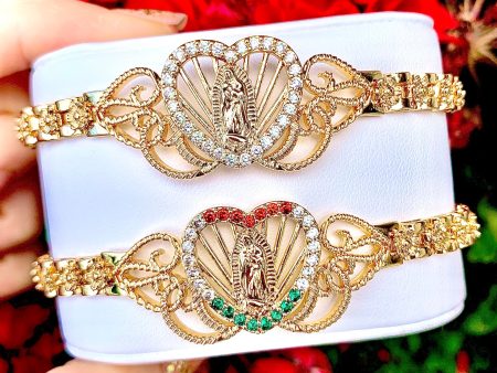 Gold Plated Virgin Mary Heart Bracelet Virgen De Guadalupe Pulsera  8  Fashion