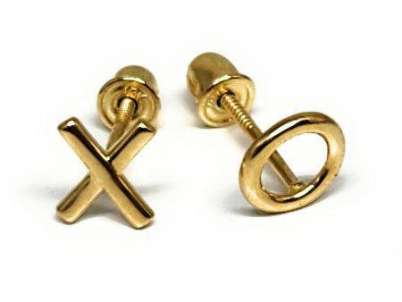 10k Solid Gold  X   O  HUGS & KISSES MINI DAINTY Stud Earrings (FCE 19) For Cheap