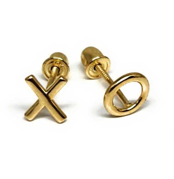 10k Solid Gold  X   O  HUGS & KISSES MINI DAINTY Stud Earrings (FCE 19) For Cheap