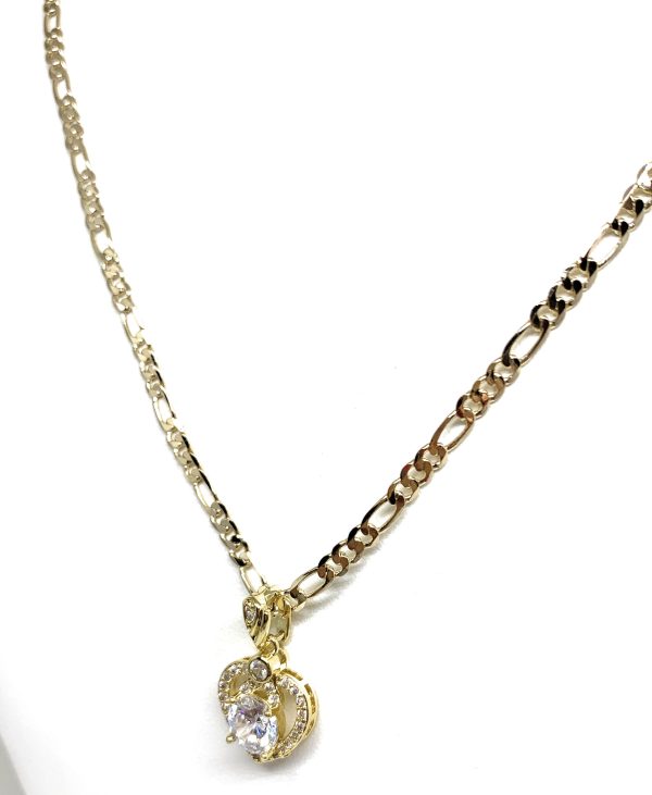 Gold Plated Heart Cubic Zirconia Pendant Necklace Chain 24” Online