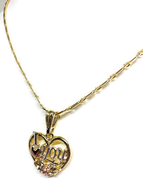 Gold Plated Heart  I Love you  Rose Pendant Necklace Chain 24” Corazón Medalla Online now