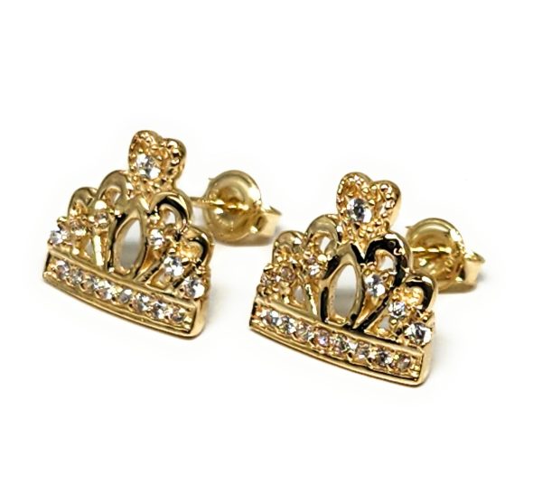 10k Solid Gold Cubic Zirconia CROWN MINI DAINTY Stud Earrings (FCE 17) Online Sale