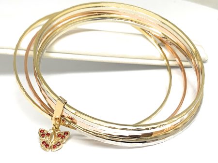 Gold Plated Tri-Color Butterfly Semanario Bangle Bracelet Mariposa Pulsera Semanario Tres Colores on Sale