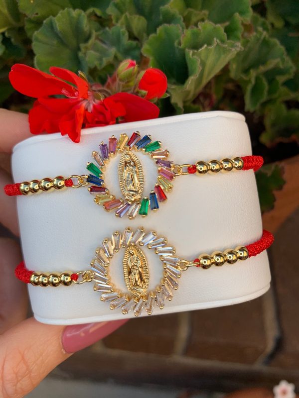 Gold Plated Colorful White CZ Virgin Mary Bracelet Virgen De Guadalupe Pulsera 8  Adjustable Supply