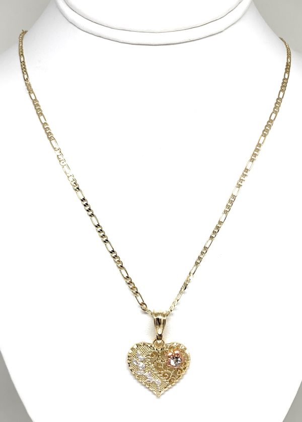 Gold Plated Rose Heart CZ Pendant Necklace Chain 24” Pendant Sale