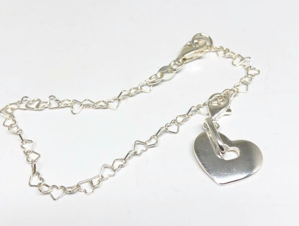 .925 Silver Heart Charm Braccelet 7 inch on Sale