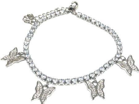 Gold Plated White Gold Butterfly Charm CZ Adjustable 9 inch Tennis Bracelet Cheap