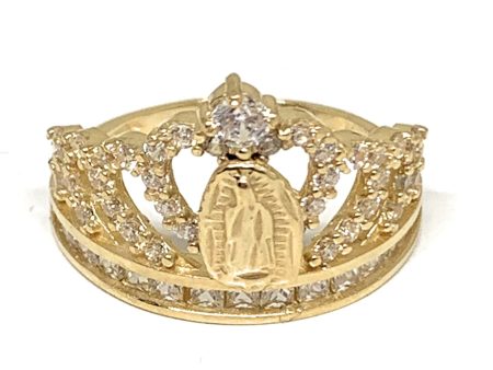 14k Solid Gold Yellow Virrgin Mary CZ Crown Ring Online