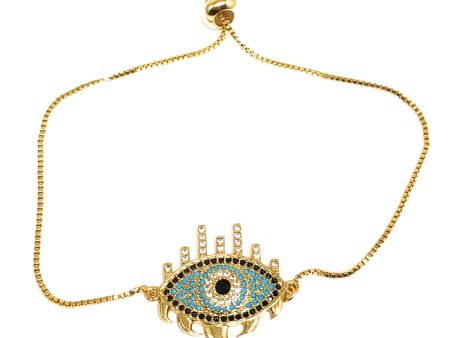 Gold Plated Colorful Evil Eye Adjustable Bracelet 9 inch on Sale