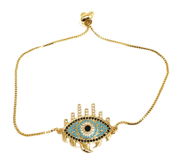 Gold Plated Colorful Evil Eye Adjustable Bracelet 9 inch on Sale