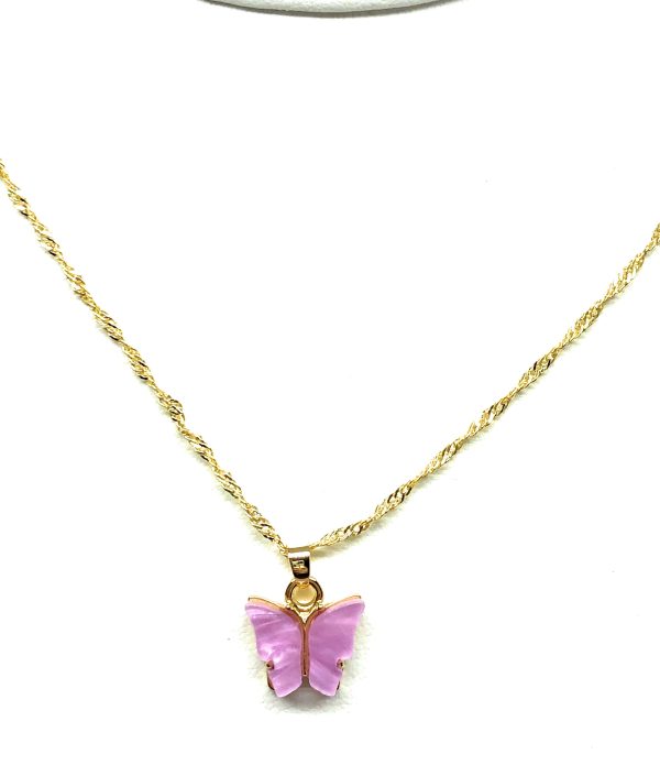 Gold Plated Colorful Butterfly Dainty Pendant Necklace Singapore Chain 18  Fashion