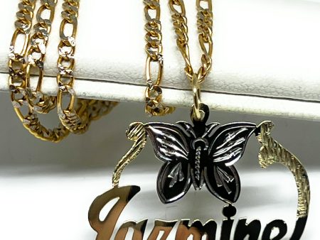 10k Solid Gold Custom Cursive Butterflies Nameplate Pendant Necklace with Chain Options For Discount