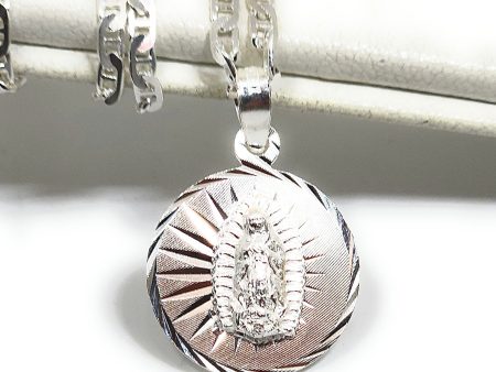 .925 Silver Virrgin Marry SMALL LASER CUT Pendant Necklace (MADE IN MX) For Sale