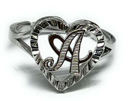 .925 Silver CUSTOMIZED Gold Heart CURSIVE Initial Letter Ring Adjustable sizes 6-12 For Discount