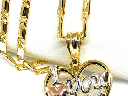 Gold Plated Heart  I Love you  Rose Pendant Necklace Chain 24” Corazón Medalla Online now