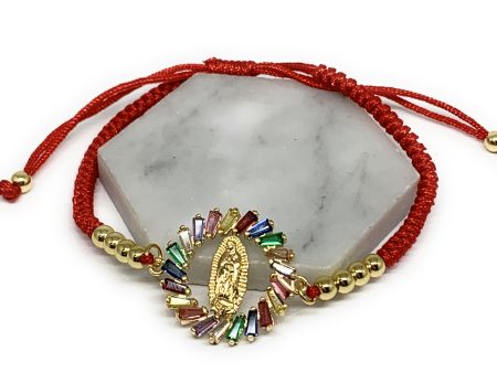 Gold Plated Colorful Rhinestone CZ Virgin Mary Bracelet Virgen De Guadalupe Pulsera 8  Adjustable Sale