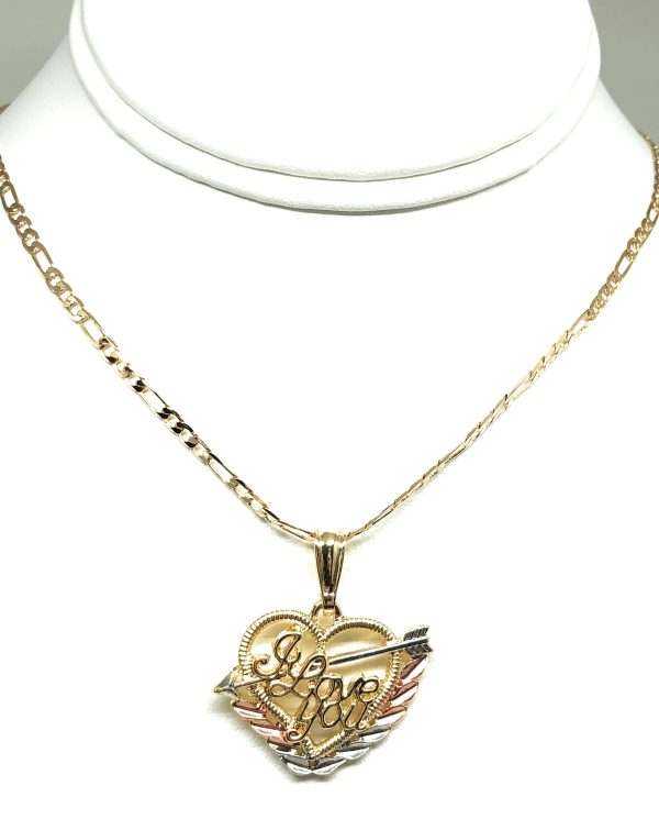 Gold Plated Tri-Color Heart  I Love you  Pendant Necklace Chain 24” Corazón Medalla Online Hot Sale