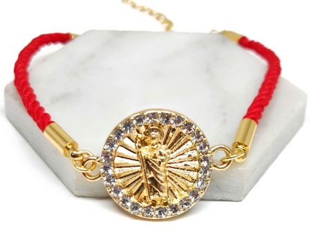 Gold Plated San Judas CZ Bracelet Virgen Guadalupe Pulsera 8  Adjustable Online Sale