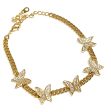 Gold Plated CZ Butterfly Charm Miami Cuban Link Bracelet 7-9 inch adjustable For Discount