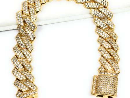 Gold Plated MIAMI CUBAN LINK EDGE ICED OUT CZ Bracelet 7  14MM Width For Cheap