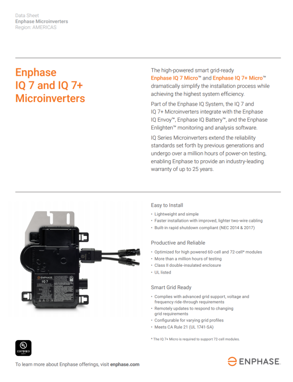 Enphase IQ7+ Microinverter IQ7PLUS-72-2-US For Discount