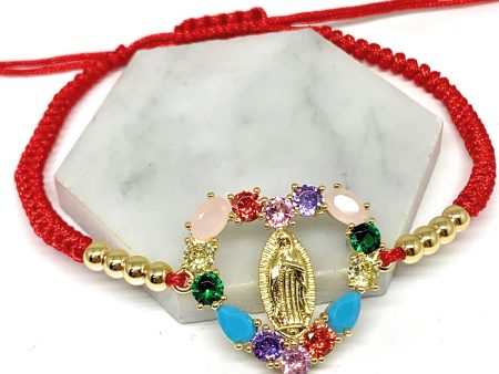 Gold Plated Colorful Rhinestone Heart Virgin Mary Bracelet Virgen De Guadalupe Pulsera 8  Adjustable Online Hot Sale