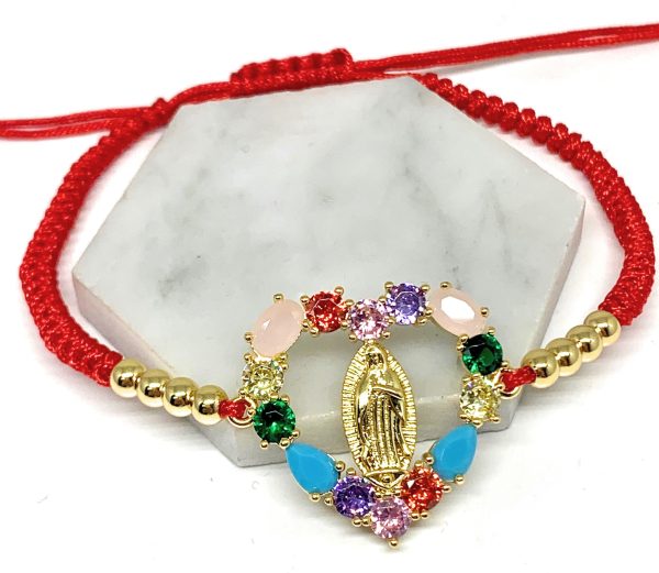 Gold Plated Colorful Rhinestone Heart Virgin Mary Bracelet Virgen De Guadalupe Pulsera 8  Adjustable Online Hot Sale