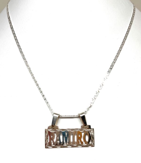 .925 Silver Custom BLOCK ELEGANT SQUARE Nameplate Pendant Necklace with Chain Options For Sale