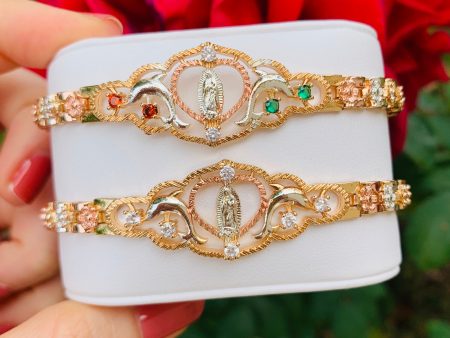 Gold Plated Tri-Color Virgin Mary Dolphin Heart Bracelet Virgen De Guadalupe Pulsera  8  Discount