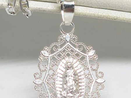 .925 Silver Virrgin Marry FILIGREE Pendant Necklace (MADE IN MX) Online now